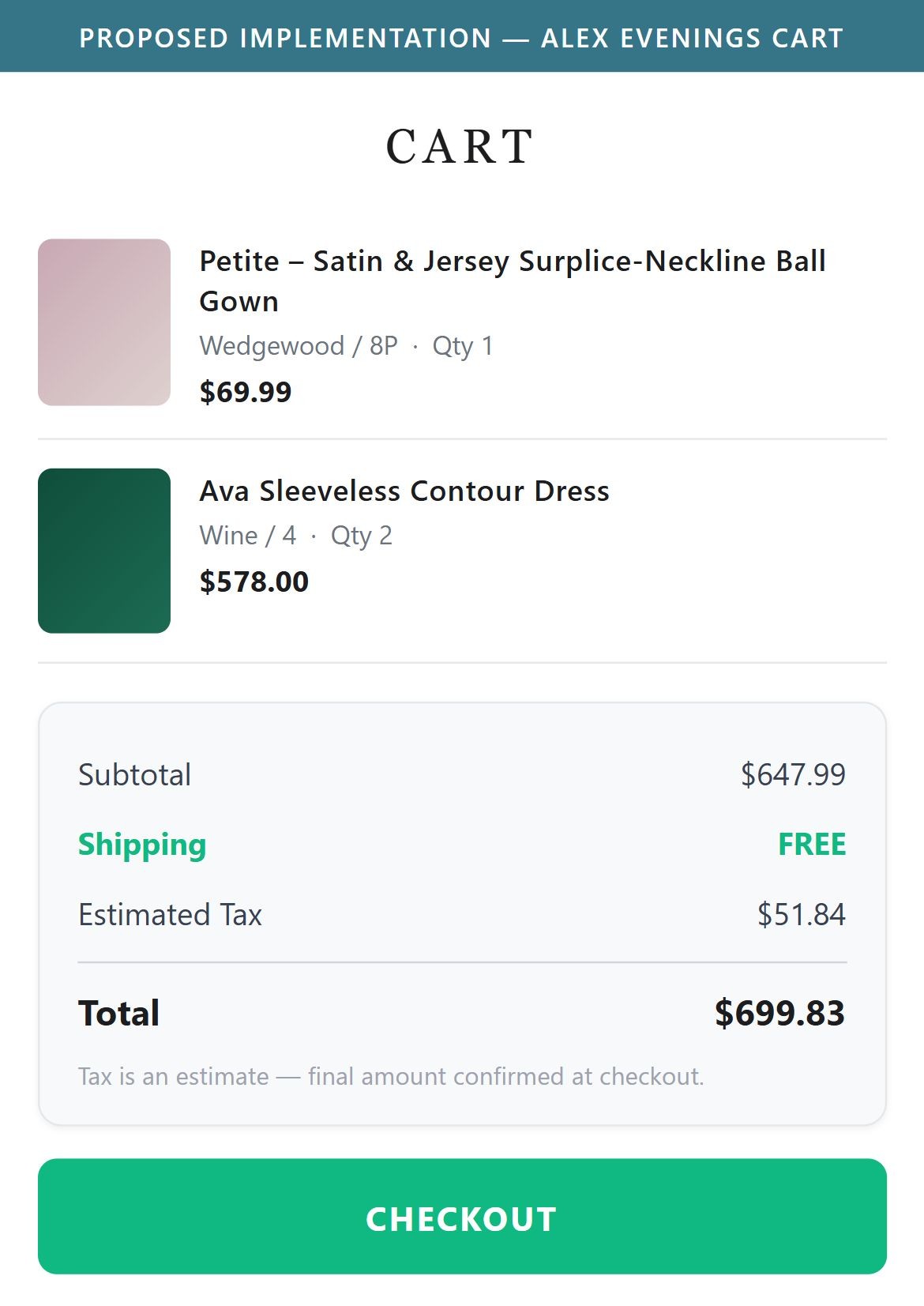 Proposed Implementation — Alex Evenings Cart