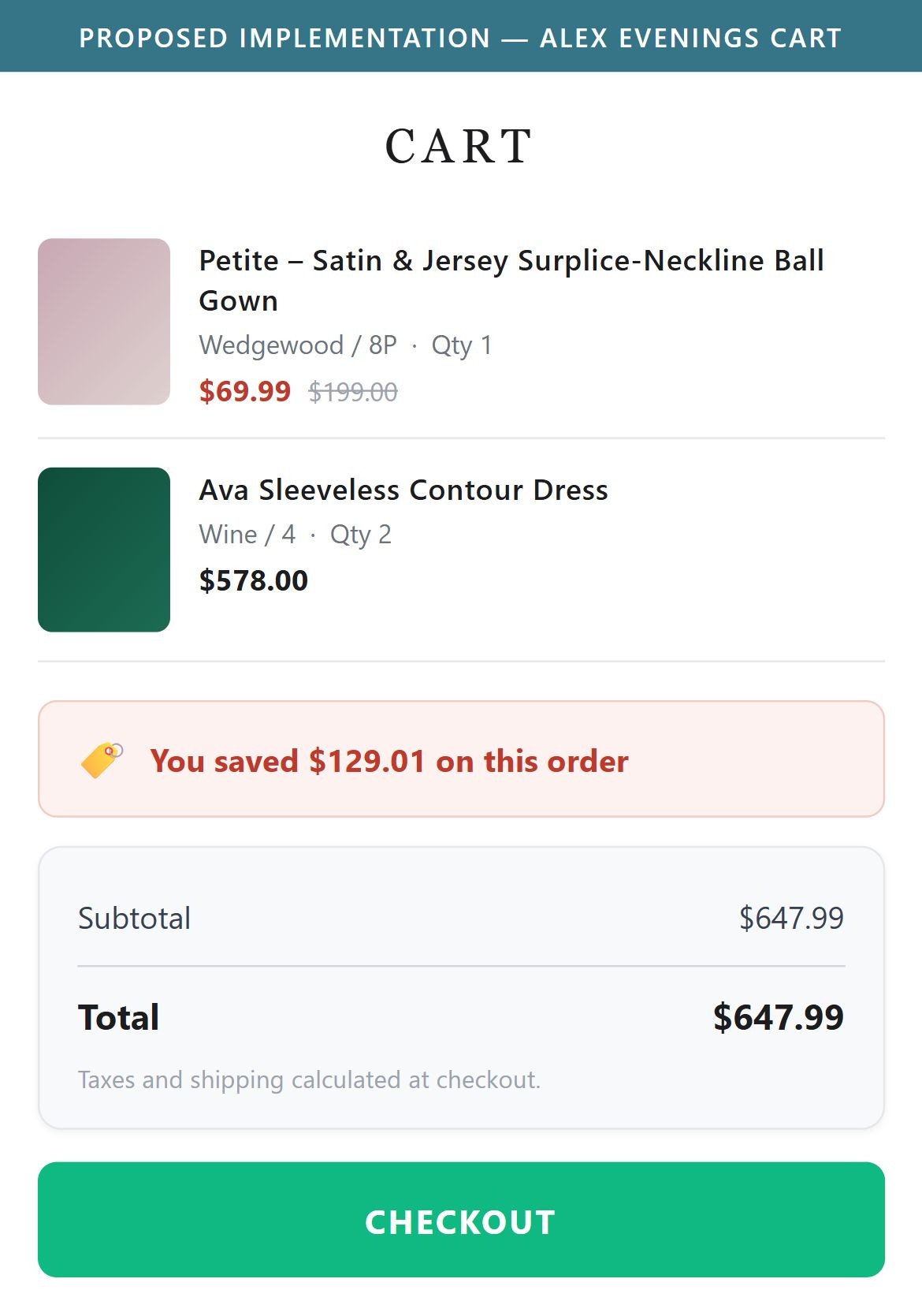 Proposed Implementation — Alex Evenings Cart