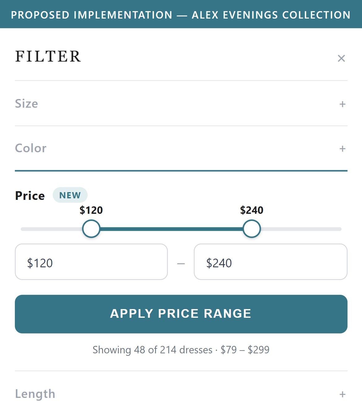 Proposed Implementation — Alex Evenings Collection